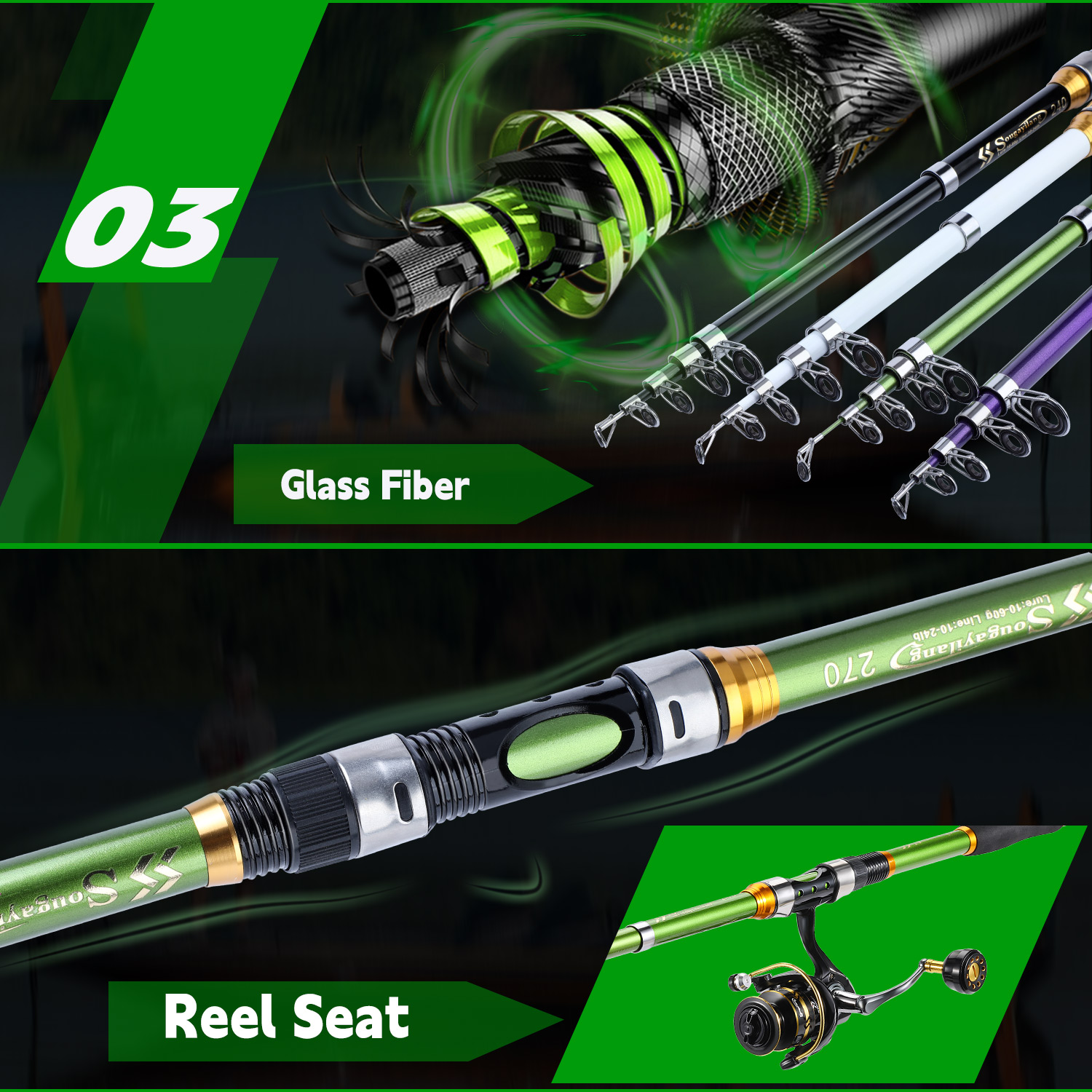 مجموعة صنارة وبكرة صيد دوارة م - مراجعة Fishing Rod Spinning وسعره